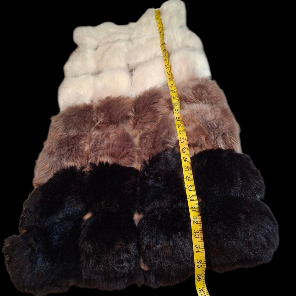 Faux-Fur Vest Multicolor Patchwork  Faux-Leather Panel Women Size Medium - Picture 15 of 16